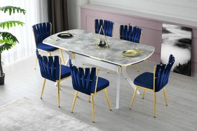 Set de scaune de sufragerie Kusakli Navy Blue andGold, 4 buc.