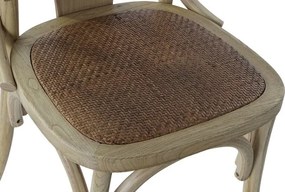 Scaun cu brațe dining din lemn masiv de ulm cu șezut împletit din rattan, 57×46×78 cm, „Brasserie"