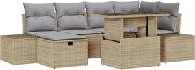 vidaXL Set de canapele pentru grădină cu pernă 7 pcs Bej Rattan poli