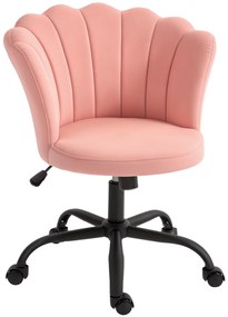 HOMCOM Scaun de Birou cu Spătar în Formă de Petală cu Înălțime Reglabilă, Rotile și Șezut Rotativ, 69x64x80-90 cm, Roz | Aosom Romania