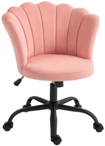 HOMCOM Scaun de Birou cu Spătar în Formă de Petală cu Înălțime Reglabilă, Rotile și Șezut Rotativ, 69x64x80-90 cm, Roz | Aosom Romania