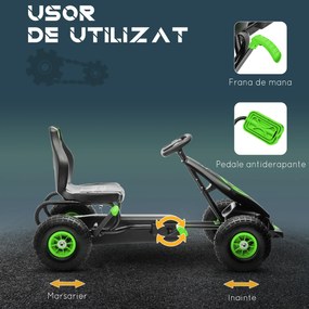 HOMCOM Kart cu Pedale pentru Copii 5-12 Ani cu Scaun Reglabil, din Metal și PP, 121x58x61 cm, Verde și Negru | Aosom Romania