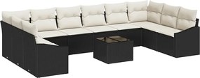 vidaXL Set de canapea cu pernă 11 pcs Negru poliratan
