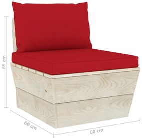 Canapea de mijloc paleti de gradina cu perne, lemn molid tratat 1, Rosu, canapea de mijloc