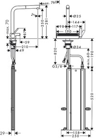 Baterie bucatarie Hansgrohe Aquno Select M81 250, dus extractibil, 2 jeturi, sBox, strecuratoare multifunctionala, crom - 73830000