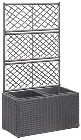 vidaXL Strat înălțat spalier 2 ghivece negru 58x30x107 cm poliratan