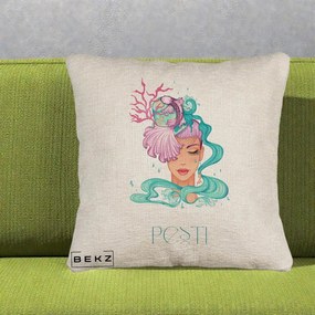 Perna Personalizata Zodiac Pesti Cowgirl, 40x40 cm, Bej Canapea, Husa Detasabila, Perna Inclusa, BEKZ®