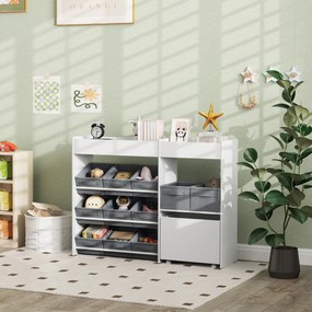 Mobilier AIYAPLAY pentru Jucării pentru Copii cu 11 Coșuri din Țesătură, Dulap și Rafturi, 105x30x80 cm, Alb | Aosom Romania