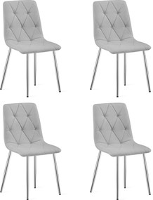 Set 4 Scaune Bucatarie/Dining Fido, Picioare Cromate,Textil Gri Deschis