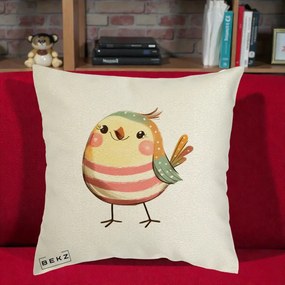 Perna Decorativa Pui Kawaii Pastel Dungat, 40x40 cm, Ecru, Husa Detasabila, Perna Inclusa, BEKZ®
