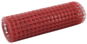 vidaXL Plasă de sârmă găini, roșu, 10 x 0,5 m, oțel cu înveliș PVC