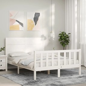 3192752 vidaXL Cadru de pat cu tăblie, alb, 140x200 cm, lemn masiv