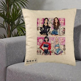 Perna Personalizata K-pop BLACKPINK Fanart Manga Benzi Desenate 4 Membre, 40x40 cm, Bej, Husa Detasabila, Perna Inclusa, BEKZ®