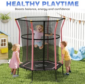 HOMCOM Trambulină Elastică pentru Copii 3-10 Ani cu Intrare cu Fermoar și Bare Căptușite, Ø163,5x190 cm, Roz | Aosom Romania