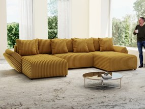 Colțar extensibil dumonde cu ladă de depozitare si sezut confortabil din spuma high-density, Berlin U Ambiance Mustar 380x180 cm