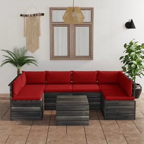Set mobilier gradina din paleti, cu perne, 7 piese, lemn pin Rosu, 7