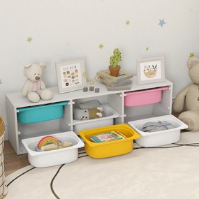 AIYAPLAY Raft pentru Jucării din Lemn cu 6 Recipiente Detașabile din Plastic, Multicolor | Aosom Romania