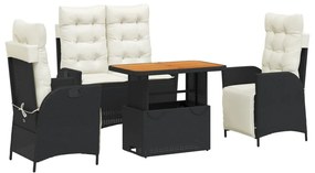 3277444 vidaXL Set mobilier de grădină cu perne, 4 piese, negru, poliratan