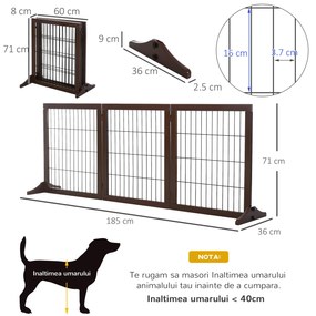 PawHut Poartă Pliabilă Lemn pentru Animale, Ușor de Asamblat, 185x36x71 cm, Maro | Aosom Romania