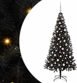 vidaXL Brad de Crăciun cu 300 LED cu suport Negru 210 cm PVC