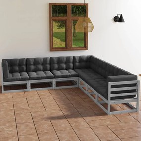 Set mobilier de grădină cu perne, 7 piese, lemn masiv de pin