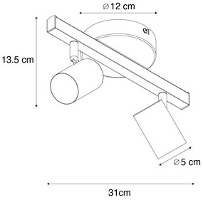 Spot de plafon negru GU10 50mm cu 2 lumini, inclusiv iluminare de fundal - Back Up
