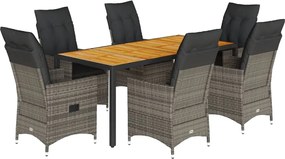 vidaXL Set mobilier de grădină cu perne, 7 piese, gri, poliratan