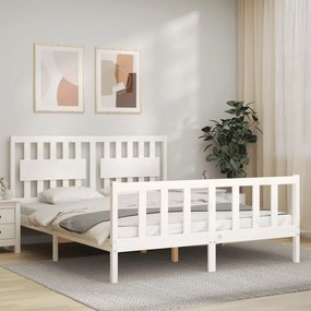 3192432 vidaXL Cadru de pat cu tăblie, alb, king size, lemn masiv