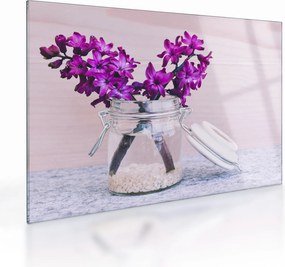 Tablou pe sticlă cu flori violete (70x50 cm)