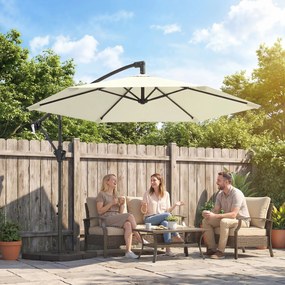 Outsunny Umbrelă cantilever 3 m cu bază încrucișată și plăci de greutate, umbrelă de grădină exterioară cu manivelă, crem | Aosom Romania
