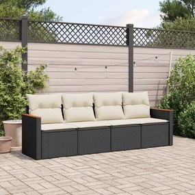 3225769 vidaXL Set mobilier de grădină cu perne, 4 piese, negru, poliratan