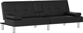 vidaXL Canapea extensibilă cu suporturi pahare, negru, piele ecologică