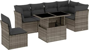 vidaXL Set canapele de grădină, 7 piese, cu perne, gri, poliratan