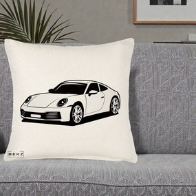 Perna Personalizata Porsche 911 Silueta, 40x40 cm, Crem Reliefat, Husa Detasabila, Perna Inclusa, BEKZ®