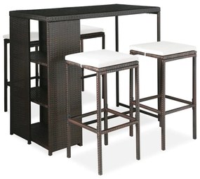 3064913 vidaXL Set mobilier bar de grădină cu perne, 5 piese, maro, poliratan