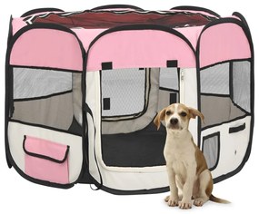 Tarc joaca pliabil caini cu sac de transport roz 90x90x58 cm Roz, 90 x 90 x 58 cm
