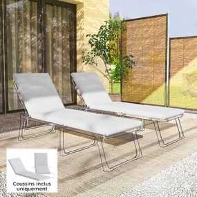 Outsunny Set de 2 perne pentru șezlong cu 5 curele și mâner integrat, pentru plajă balcon grădină, 182x53x6cm, Gri deschis | Aosom Romania