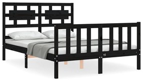 3192540 vidaXL Cadru de pat cu tăblie, negru, 140x190 cm, lemn masiv