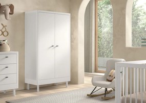Set Mobilier Camera Copii Forrest Beech, Pat 90x200 cm, Dulap cu 2 Uși și Noptieră, din Lemn Masiv de Fag, Alb – Vipack