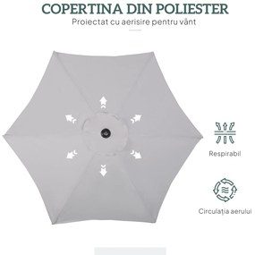 Outsunny Umbrelă Rotundă de Grădină cu Manivelă, Structură din Aluminiu, Φ196x200cm, Gri Deschis | Aosom Romania
