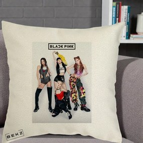 Perna Personalizata K-pop BLACKPINK Fotografie Grup Tinute Edgy, 40x40 cm, Ecru, Husa Detasabila, Perna Inclusa, BEKZ®