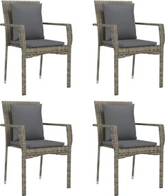 vidaXL Scaune de grădină cu perne, 4 buc., gri, poliratan