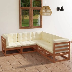 3076547 vidaXL Set mobilier de grădină cu perne, 5 piese, lemn masiv pin