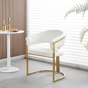 Scaun dining, cadru metalic auriu, tapiterie catifea, Alb