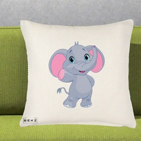 Perna Decorativa Pui de Elefant Kawaii, 40x40 cm, Crem Reliefat, Husa Detasabila, Perna Inclusa, BEKZ®