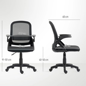 HOMCOM Scaun de birou mesh respirabil, scaun ergonomic pivotant cu cotiere rabatabile și suport lombar, Negru | Aosom Romania