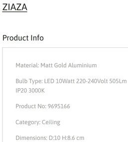 Spot LED aplicat diametru 10cm ZIAZA auriu, NVL-9695166