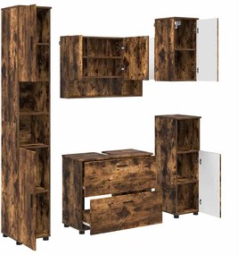 vidaXL Set de mobilier pentru baie cu sertar 5 pcs Stejar fumuriu