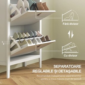 HOMCOM Pantofar cu 2 Sertare Rabatabile pentru 14 Perechi de Pantofi și Rafturi Reglabile, 80x24x95.5 cm, Alb | Aosom Romania
