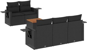 vidaXL Set mobilier de grădină cu perne, 6 piese, negru, poliratan